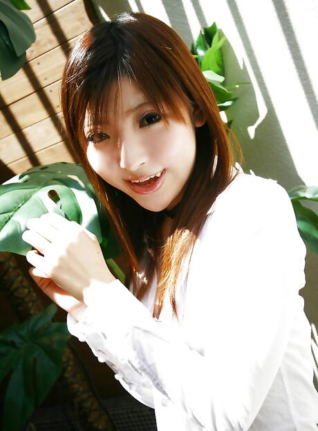 Rangy japanese teen Miyo in skirt exposing small tits and playing with toy 